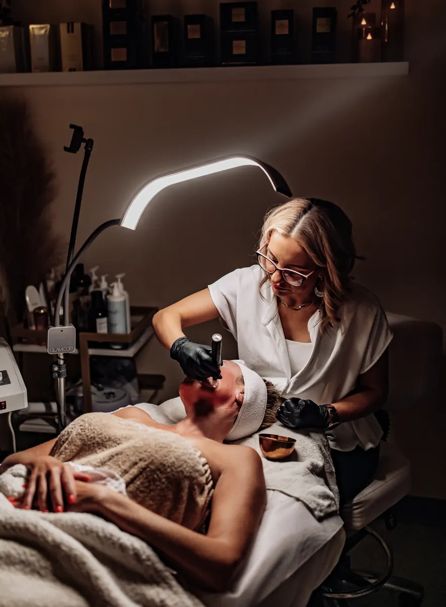 Heather performing a professional microneedling renewal treatment in Tucson