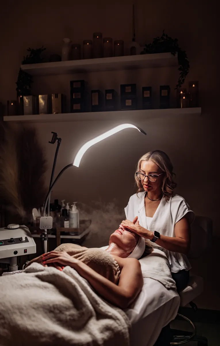Microneedling treatment in progress inside Heather's private Tucson studio